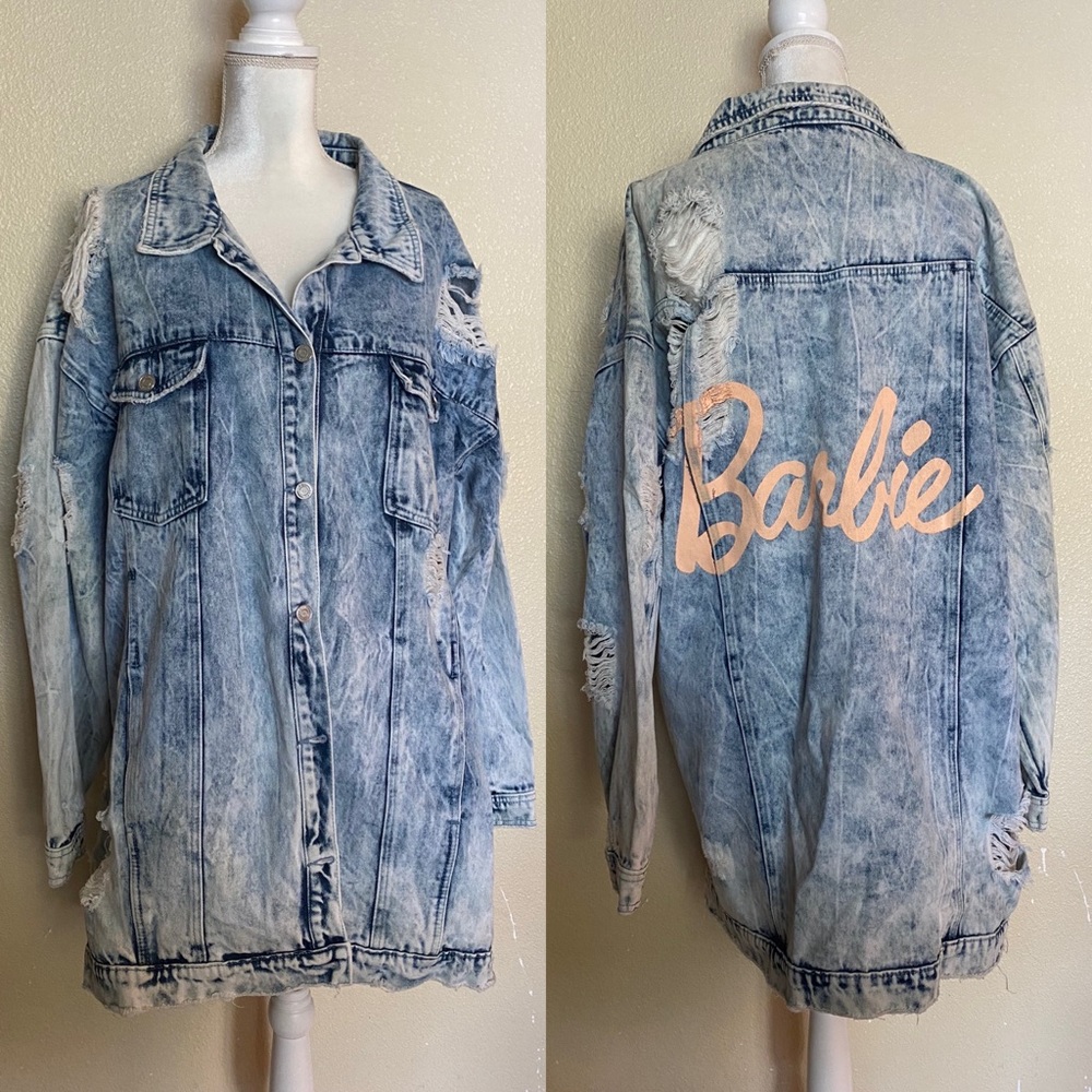 Missguided Barbie Oversized Acid Wash Denim Jacket - Picture 7 of 8